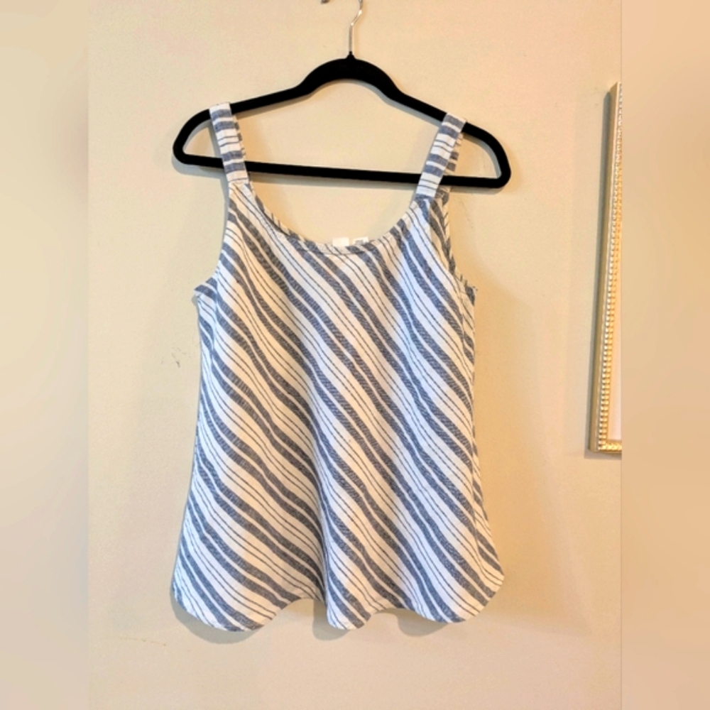 Artisan NY Striped Blue and White Linen Women's Top, Sz. Medium